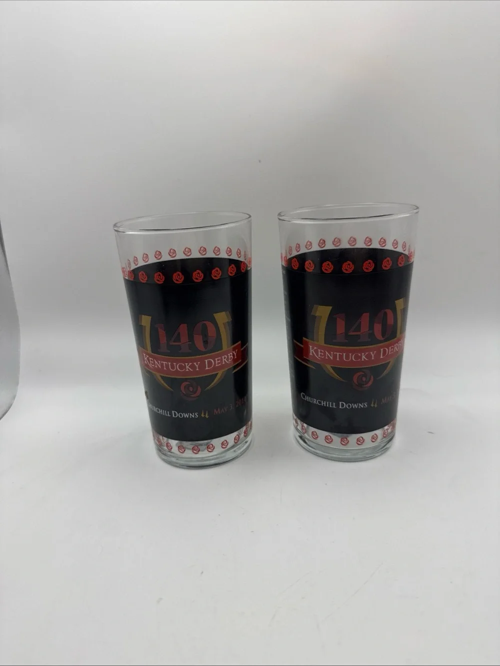 TWO 2014 140th Churchill Downs Kentucky Derby Glasses With Original Stickers